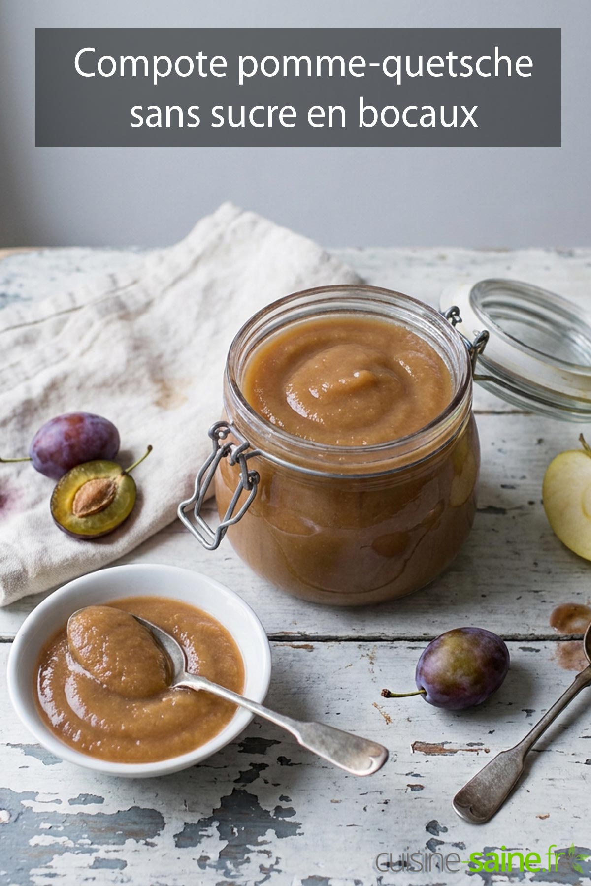Compote pomme-quetsche sans sucre en bocaux