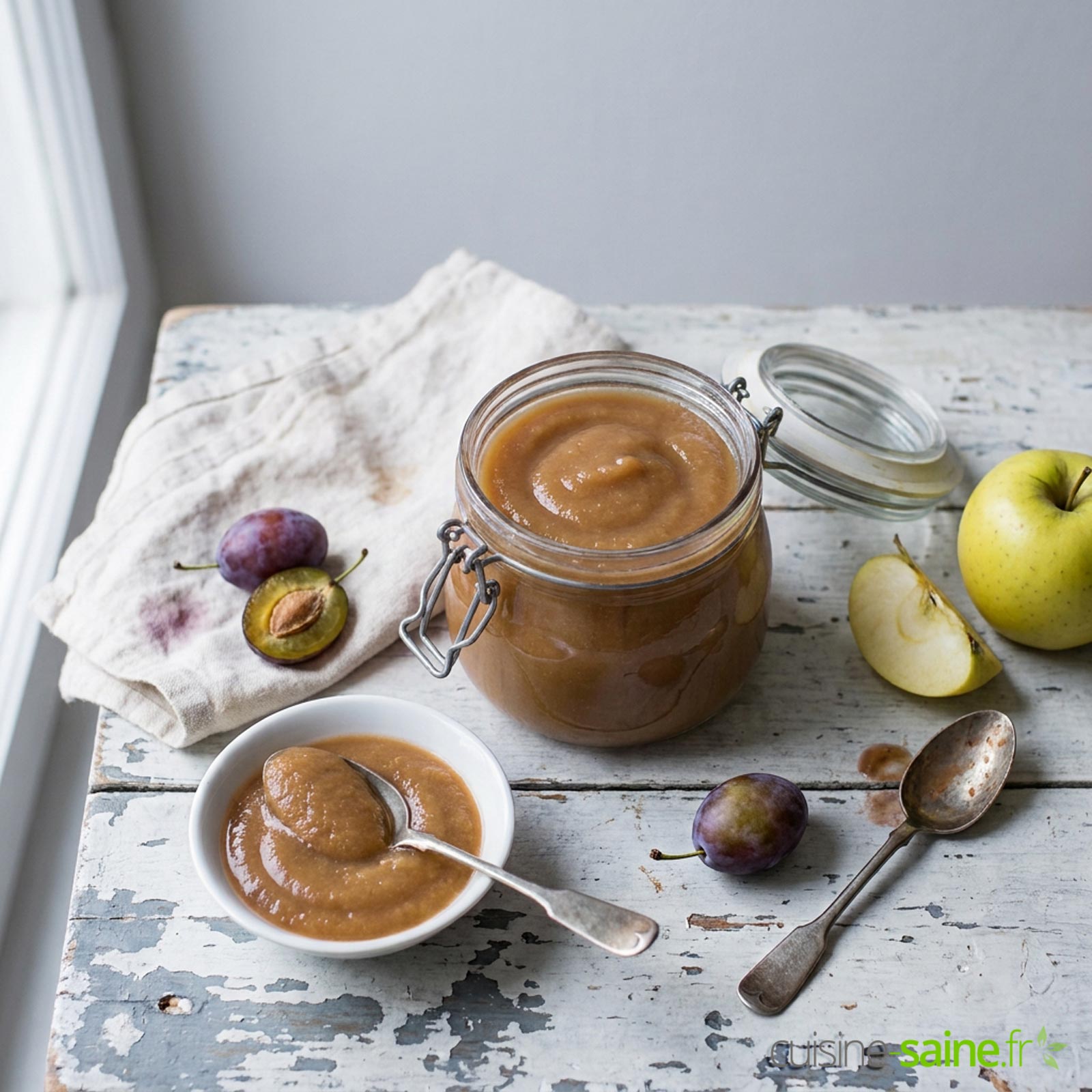 Compote pomme-quetsche sans sucre en bocaux