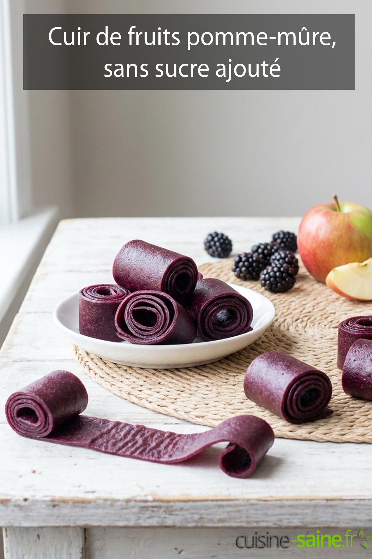 Recette de cuir de fruits pomme-mûre au déshydrateur ou au four, sans gluten et vegan