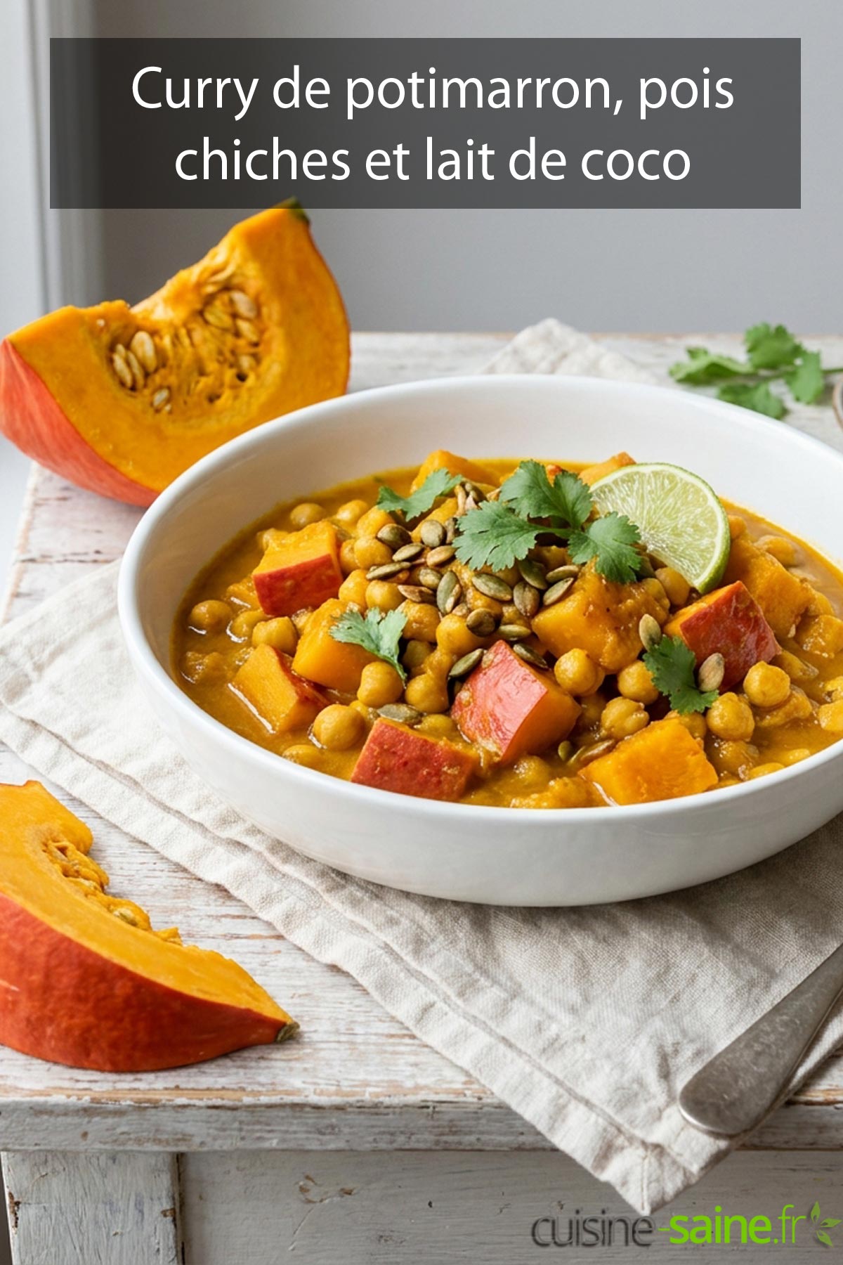 Recette de curry de potimarron aux pois chiches et lait de coco, sans gluten et vegan