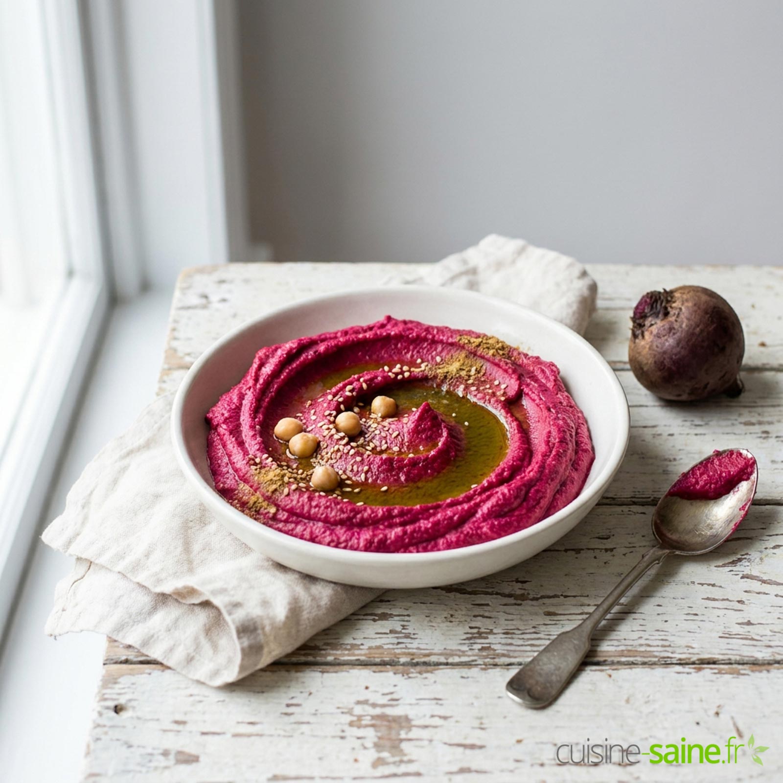 Houmous de betterave crémeux, sans gluten et vegan