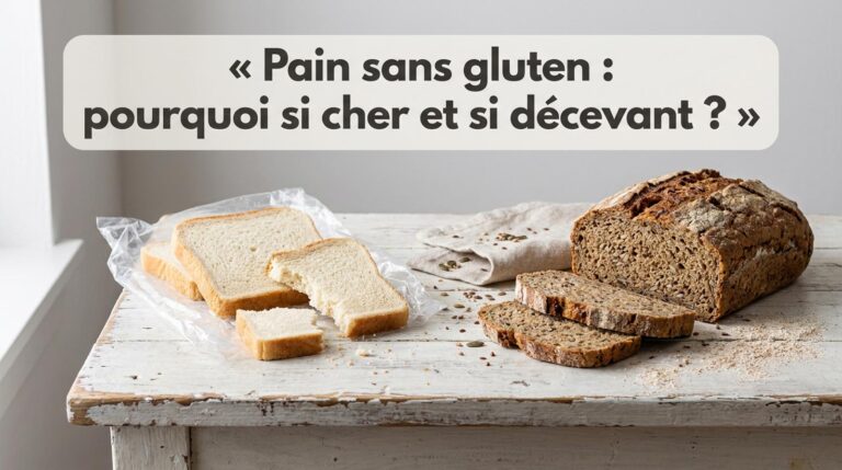 Pain de mie sans gluten industriel friable à côté d'une miche sans gluten maison au sarrasin