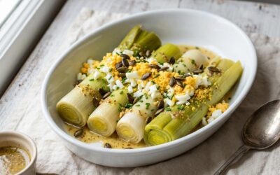 Poireaux vinaigrette revisités, œuf mimosa et graines