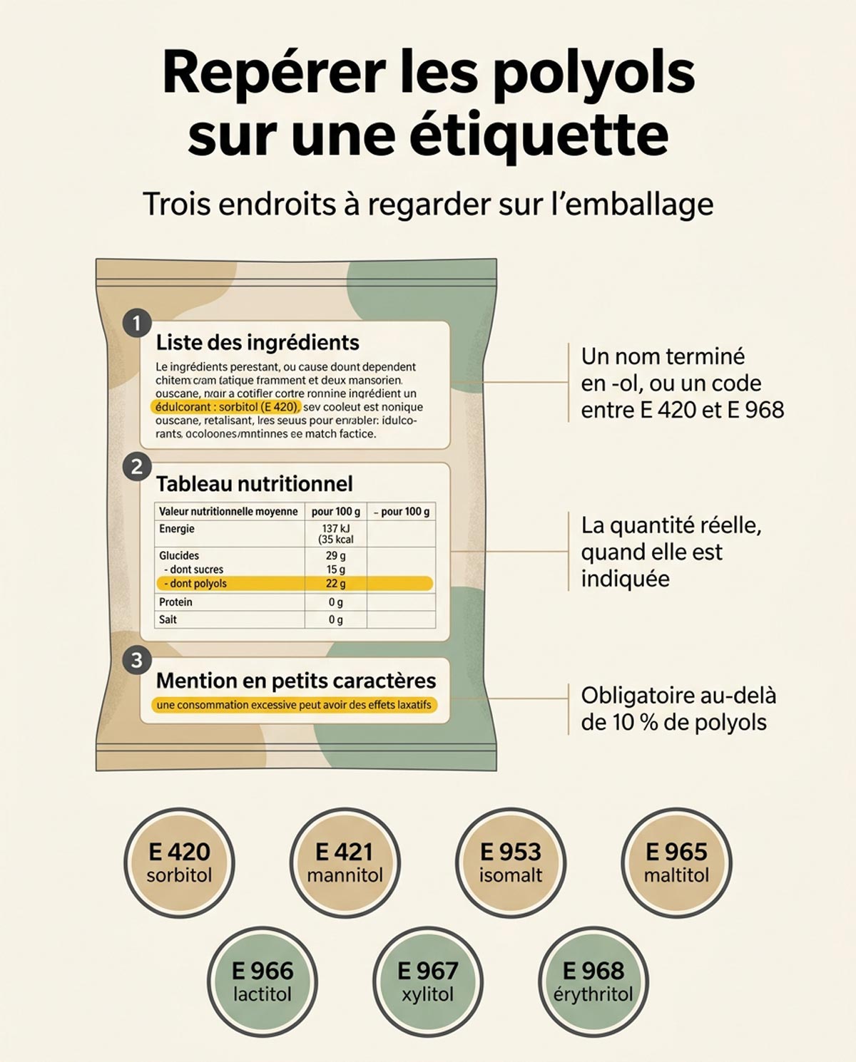 Repérer les polyols sur une étiquette