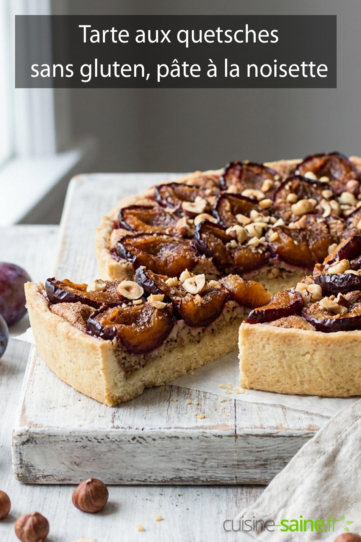 Recette de tarte aux quetsches sur pâte sablée sans gluten à la poudre de noisette