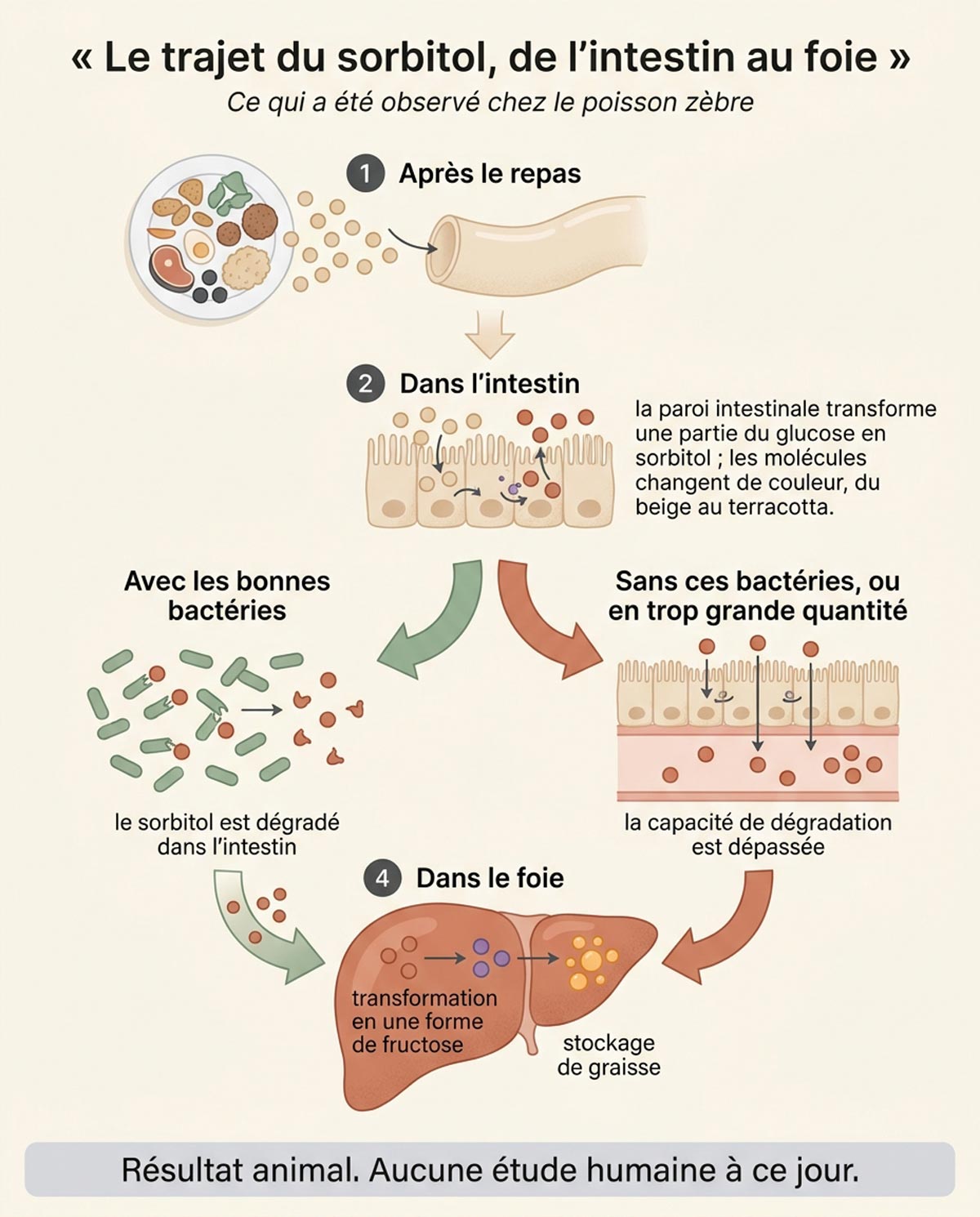 Le trajet du sorbitol de l'intestin au foie