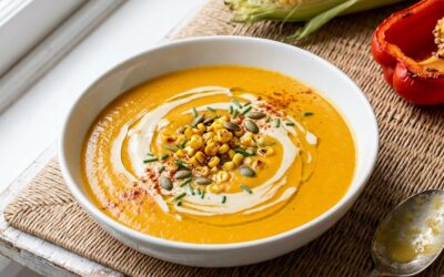 Velouté de maïs doux frais et poivron rôti