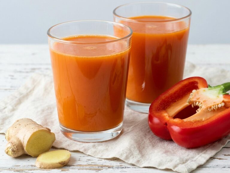 Recette de jus d'automne à l'extracteur carotte, pomme, poivron rouge et gingembre