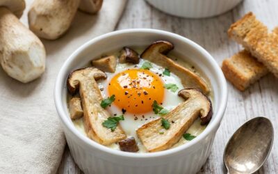 Œufs cocotte aux cèpes et crème d’amande, sans lactose