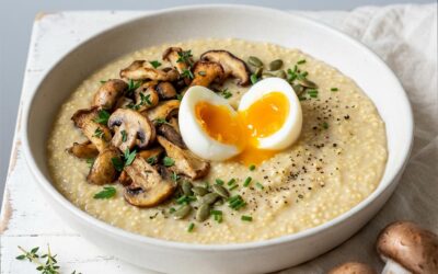 Porridge salé sans gluten : millet, œuf mollet, champignons