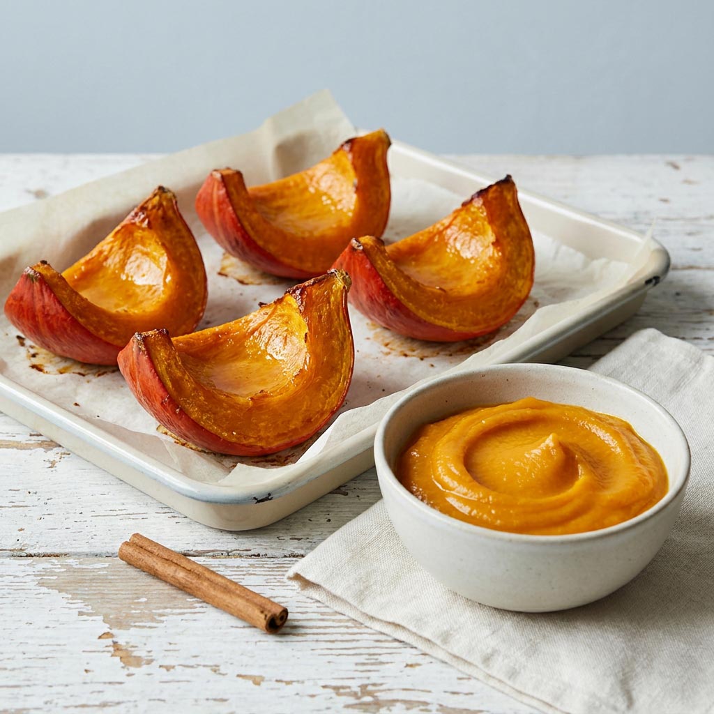 Potimarron rôti au four et purée orange pour une pumpkin pie sans gluten